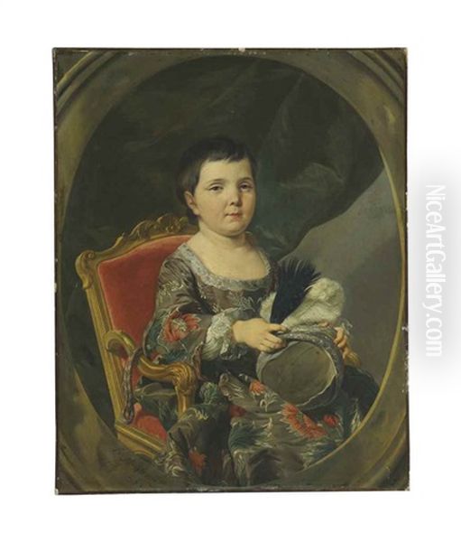 Portrait Of A Girl, Three-quarter-length, In A Feigned Oval Oil Painting by Louis Michel van Loo