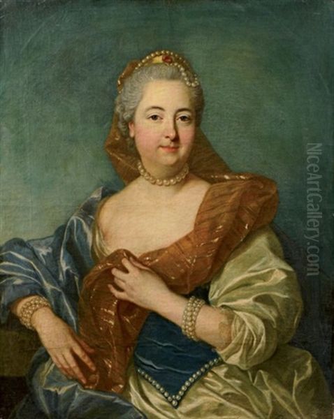 Portrait D'une Femme De Qualite Une Aigrette De Perles Dans La Chevelure Oil Painting by Louis Michel van Loo