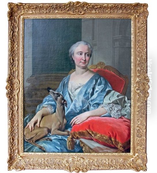 Portrait D'une Jeune Femme Tenant Une Levrette Sur Les Genoux Oil Painting by Louis Michel van Loo