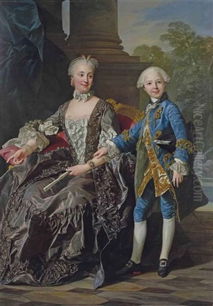 La Duchesse De Choiseul Et Son Fils Oil Painting by Louis Michel van Loo