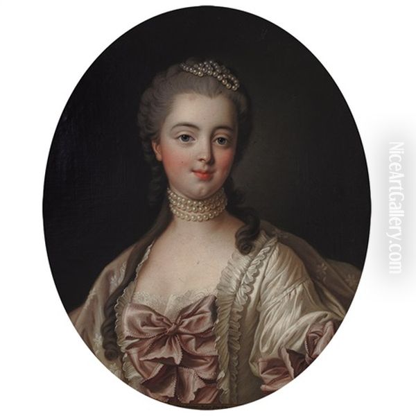 Portrait Of A Lady, Said To Be Madame Joly De Fleury, Marquise De Montfort (collab W/ Studio) Oil Painting by Louis Michel van Loo