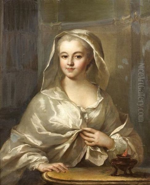 Portrait De Jeune Fille En Vestale Oil Painting by Louis Michel van Loo