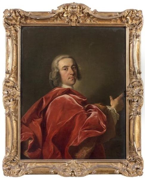 Portrait D'homme Au Manteau Rouge Oil Painting by Louis Michel van Loo