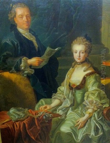 Portrait De Nobles Oil Painting by Louis Michel van Loo