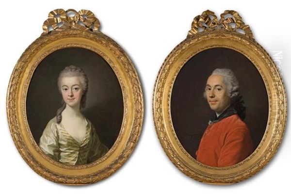 Portrait De Marie Jacqueline Abrassart De Bulloy (+ Portrait De Son Epoux; Pair) Oil Painting by Louis Michel van Loo