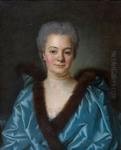 Portrait De Dame Au Manteau Bleu Borde De Fourrure Dit Henriette Marie Josephine De La Boessiere-chambors, Epouse De Charles De Borel, Comte De Manerbe Oil Painting by Louis Michel van Loo