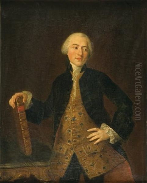 Portrait De Gentilhomme Tenant Un Livre Oil Painting by Louis Michel van Loo