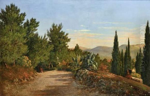 La Promenade Dans Les Collines Au-dessus De Nice Oil Painting by Francois Bensa