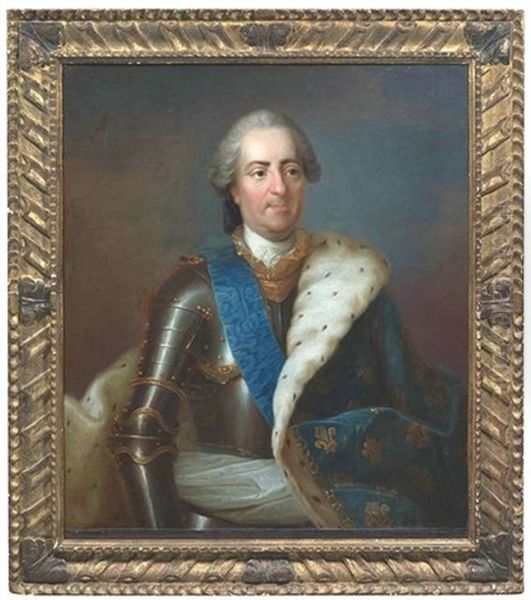 Portrait Louis Xv Im Harnisch, Daruber Eine Blaue Scharpe Und Einen Hermelin Gefutterten Blauen Mantel Oil Painting by Louis Michel van Loo