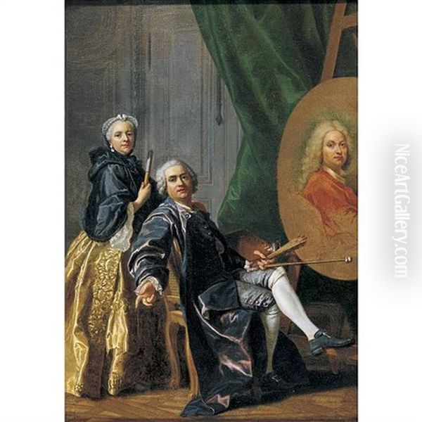 Louis-michel Van Loo Painting A Portrait Of His Father Oil Painting by Louis Michel van Loo