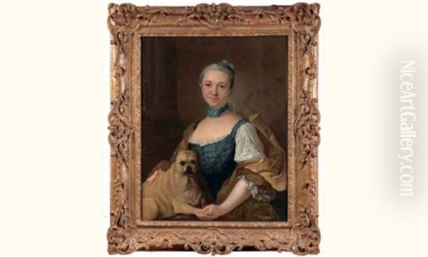 Portrait De Femme Et De Son Chien Oil Painting by Louis Michel van Loo