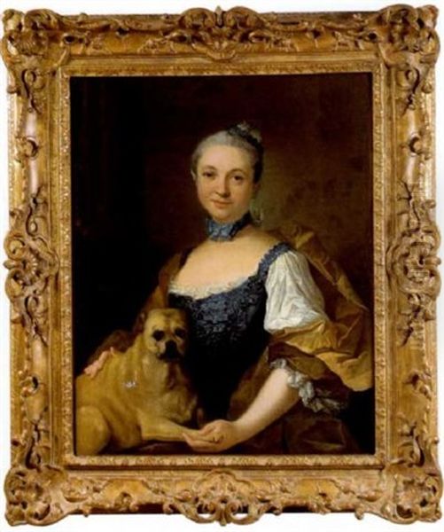 Portrait De Femme Et De Son Chien Oil Painting by Louis Michel van Loo