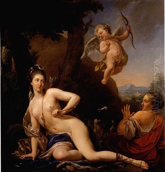 Allegorical Portrait Of A Lady As Diana Wounded By Cupid Oil Painting by Louis Michel van Loo