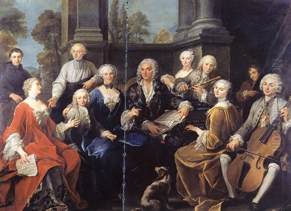 Une Famille De Musiciens Oil Painting by Louis Michel van Loo