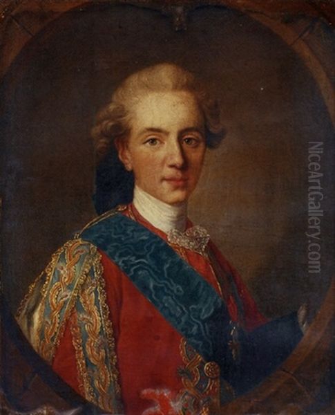 Portrait Of The Duc De Berry, Later King Louis Xvi Of France, In A Red Coat With The Order Of The Saint Esprit And The Badge Of The Order Of The Golden Fleece Oil Painting by Louis Michel van Loo