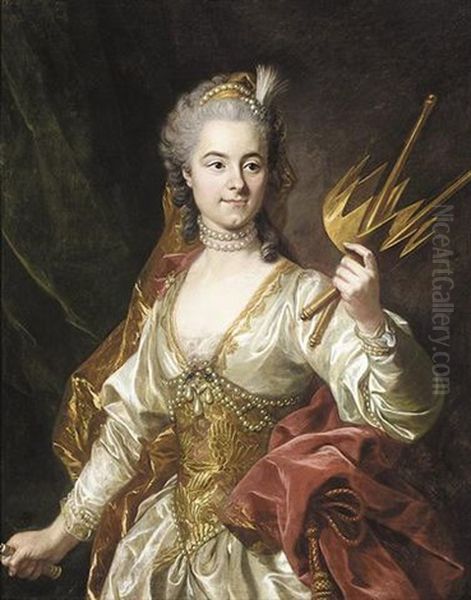 Portrait Of Mademoiselle Genevieve De Malboisiere As Melpomene, Muse Of Tragedy Oil Painting by Louis Michel van Loo