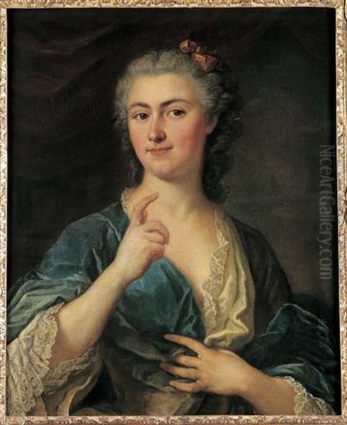 Portrait De Dame Au Noeud Rose Oil Painting by Louis Michel van Loo