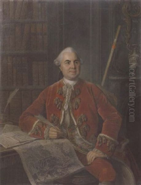 Portrait Of Chevalier Jacques D'heusy D'agimont, The Prince-bishop Of Liege's, Seated In His Study With The Plans For The Traite Des Limites Of 1772 Oil Painting by Louis Michel van Loo