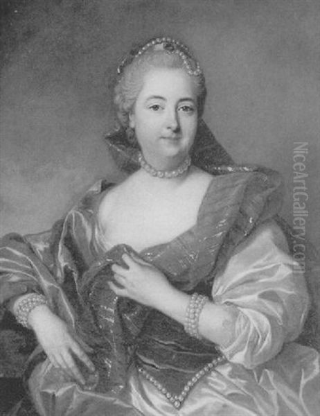 Portrait De Jeune Femme Au Collier De Perles Oil Painting by Louis Michel van Loo