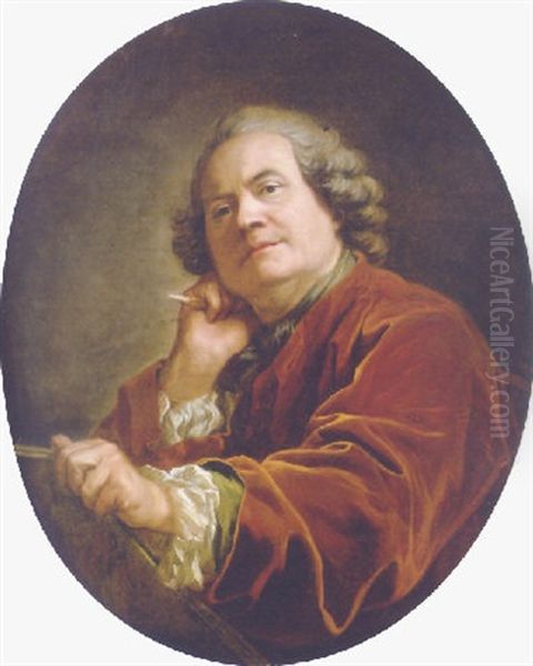 Portrait Of The Artist In A Red Jacket Oil Painting by Louis Michel van Loo