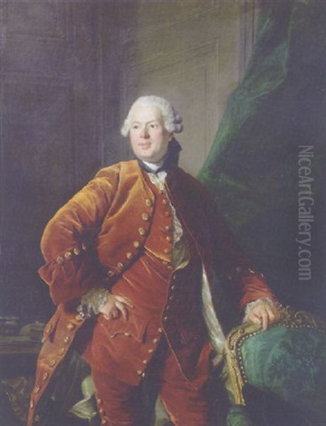 Portrait Of A Man (monsieur De Boulogne?) In An Orange Velvet Costume Oil Painting by Louis Michel van Loo