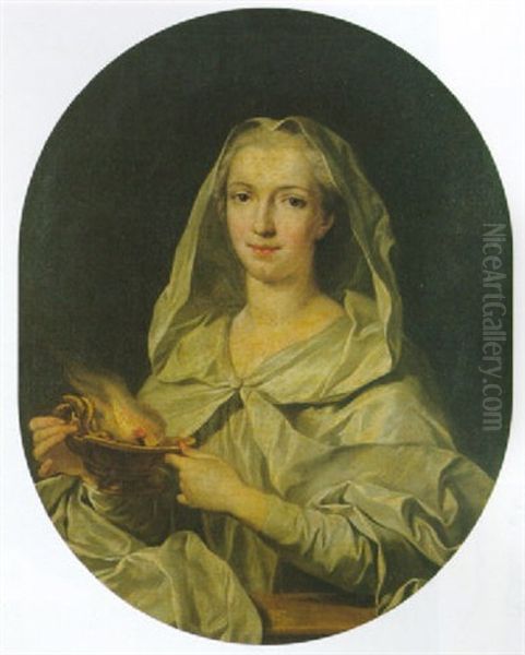 Portrait De Jeune Femme En Vestale Oil Painting by Louis Michel van Loo