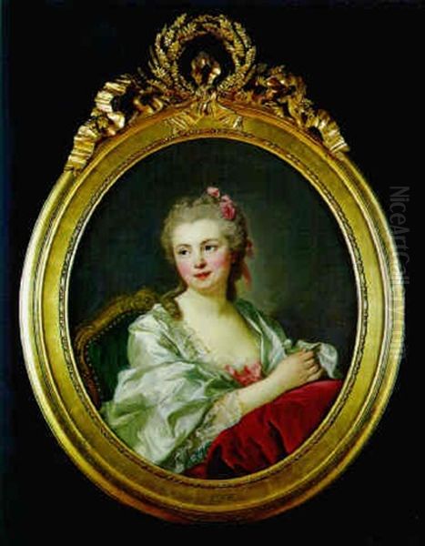 Portrait De Jeune Femme Oil Painting by Louis Michel van Loo