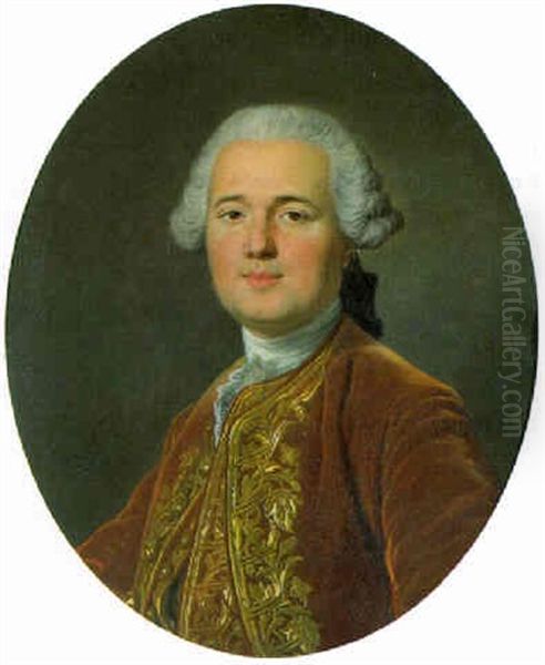 Portrait Of A Gentleman, Half-length, Wearing A Frock Coat With Gold Brocade Oil Painting by Louis Michel van Loo