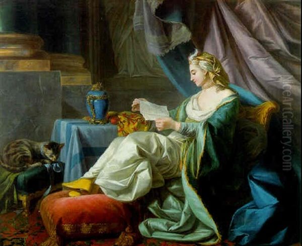 A Young Sultan Reading A Letter Oil Painting by Louis Michel van Loo