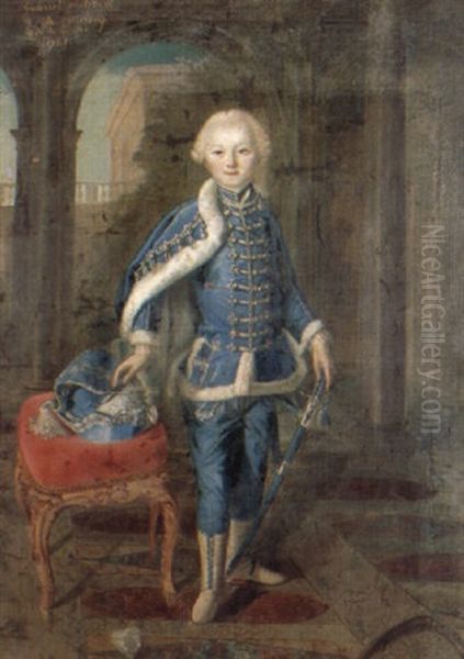 Portrait De Gabriel Philibert De Mervey, Ag, De Quatre Ans Oil Painting by Louis Michel van Loo