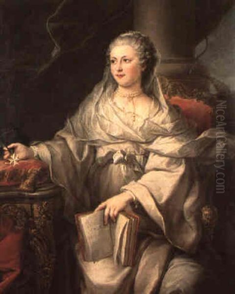 Jeune Femme Assise Tenant Une Croix De Saint Lazare De      Jerusalem Oil Painting by Louis Michel van Loo