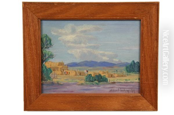 View Of The Pueblo Oil Painting by Albert Looking Elk