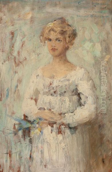 Portrait Of A Lady With Parakeets Oil Painting by Chester Loomis