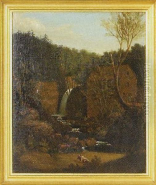 View Of Old Mill And Stream Oil Painting by Osbert Burr Loomis