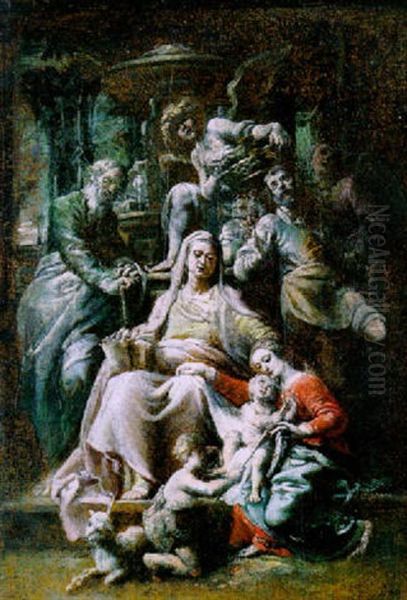 La Sainte Famille Avec Sainte Anne, Saint Joachim Et Le Petit Saint Jean Baptiste Oil Painting by Theodor Van Loon