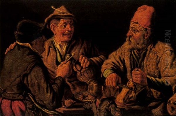 Peasants Eating And Drinking Oil Painting by Theodor Van Loon