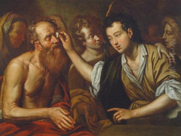 Tobias Curing Tobit's Blindness Oil Painting by Theodor Van Loon