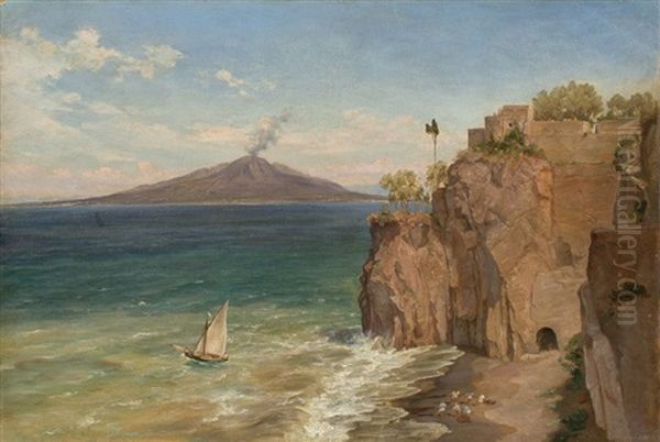 View From Capri Towards Mount Vesuvius Oil Painting by Friedrich Loos