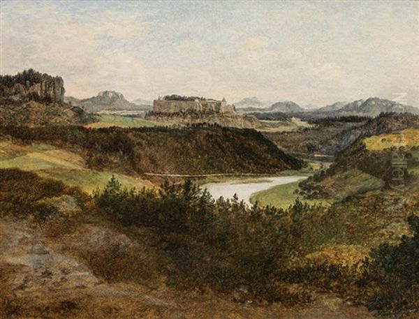 Festung Konigstein An Der Elbe Oil Painting by Friedrich Loos