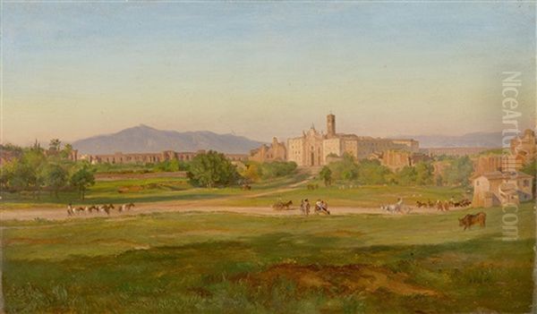 View Of The Basilica Di Santa Croce In Gerusalemme (rome) Oil Painting by Friedrich Loos