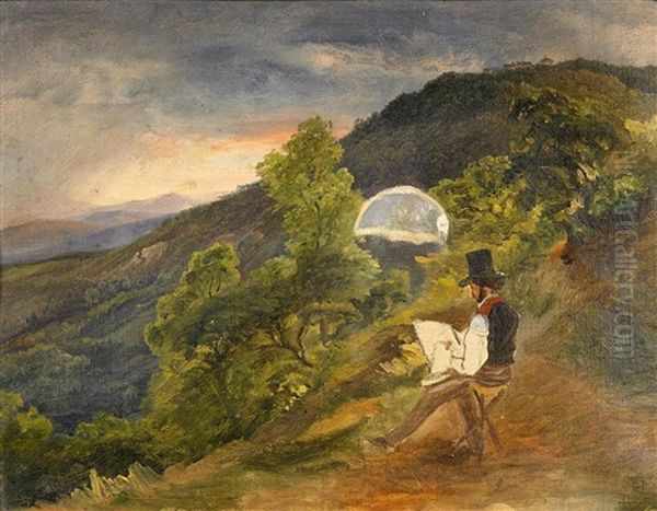 Landschaft Mit Maler Am Leopoldsberg/dobling Bei Wien Oil Painting by Friedrich Loos