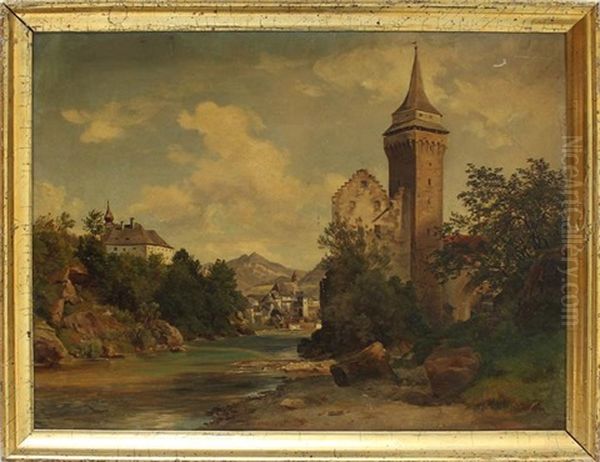 Niederosterreichische Ansicht Von Waidhofen Mit Dem Rothschild-schloss An Der Ybbs by Friedrich Loos