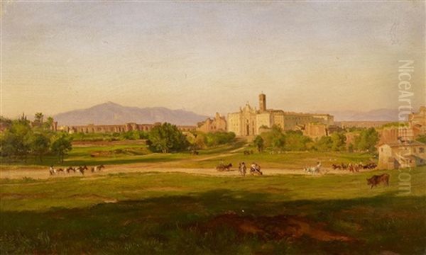 Blick Auf Die Albaner Berge, Kloster Mit Hirten Im Vordergrund Oil Painting by Friedrich Loos