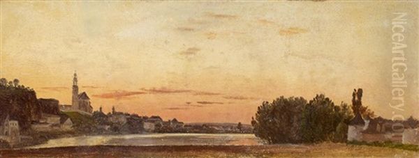 Sommerabend Bei Einem Donaustadtchen Oil Painting by Friedrich Loos