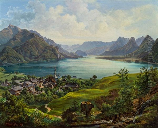 Wolfgangsee Mit Blick Auf St. Gilgen Oil Painting by Friedrich Loos