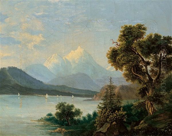 Alpenlandschaft Mit See Oil Painting by Friedrich Loos