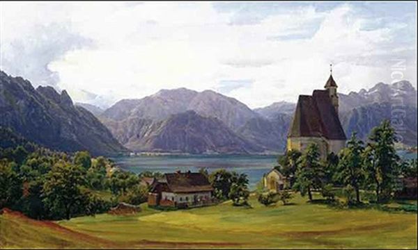 Steinbach Am Attersee Oil Painting by Friedrich Loos