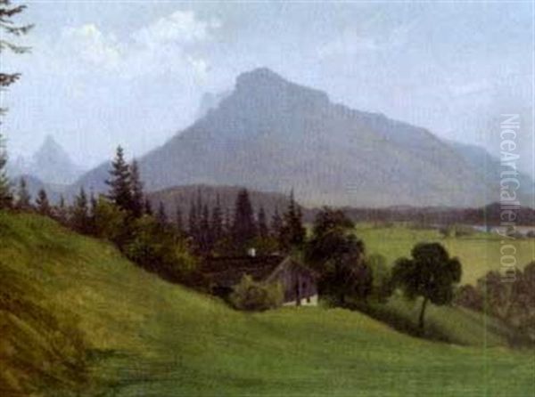 Blick Auf Den Untersberg Bei Salzburg Oil Painting by Friedrich Loos