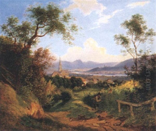 Ideale Donaulandschaft Oil Painting by Friedrich Loos