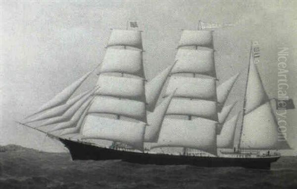 Portrait Of The British Barque 'josie T. Marshall' Heading To Port Oil Painting by John Frederick Loos